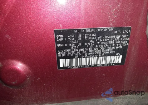2020 Subaru Outback Limited from USA, damaged, VIN 4S4BTANC5L3243018